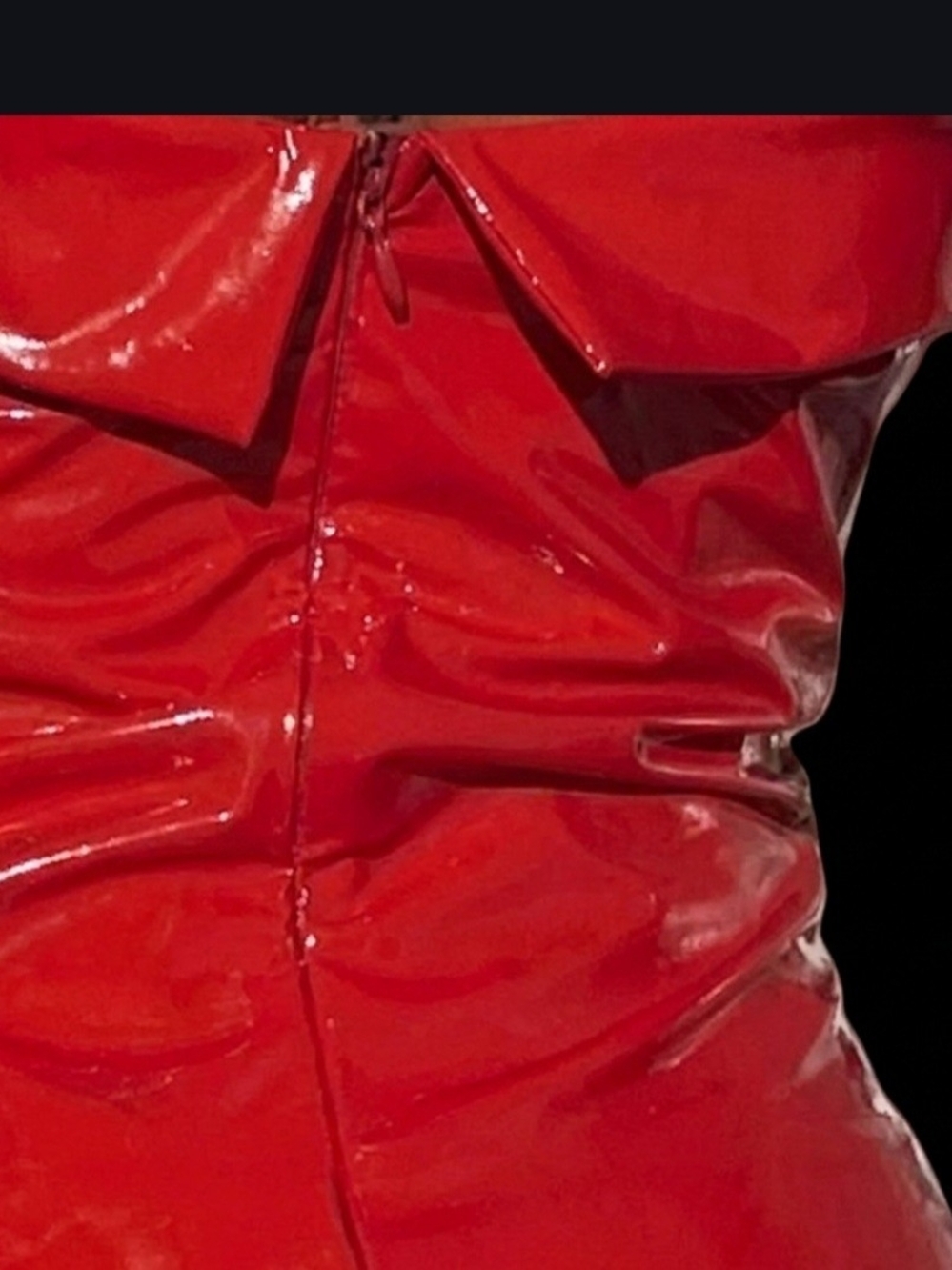Strapless Vinyl Red Patent Mini Dress with Front Leg Slit NEW - Picture 2 of 6